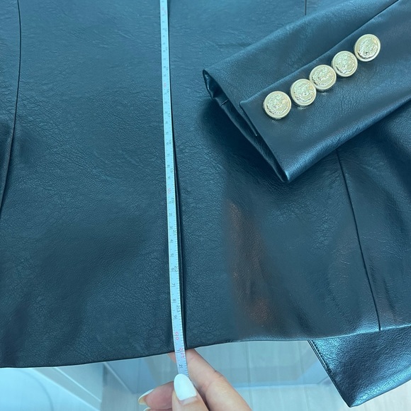 VEGAN LEATHER BUTTON BLAZER JACKET - Picture 13 of 16
